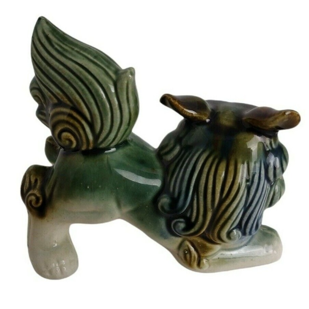 Vintage Ceramic Foo Dog Over 60 Yrs Old Green ~ Excellent Condition! Incense? - Picture 3 of 7